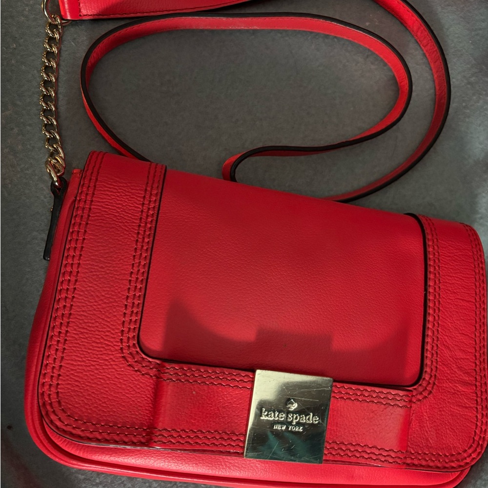 Kate Spade Leather Geranium Red Crossbody with Silver Hardware